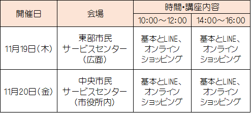 11月スマホ教室日程