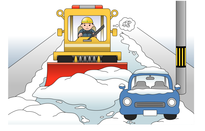 写真：路上駐車が除雪社業の妨げている様子