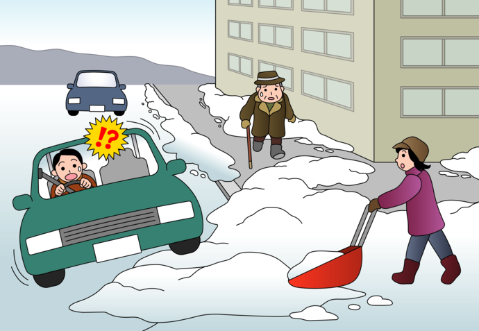イラスト：道路に雪を出している様子
