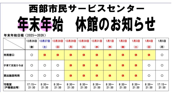 令和7年度休館カレンダー